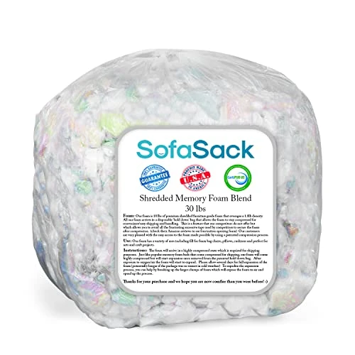 Sofa Sack Shredded Foam Refill: Memory Foam Filling Refill For Bean Bags, Dog Beds And Pillows, 30lbs, Multi-Color 3 Sofa Sack Shredded Foam Refill: Memory Foam Filling Refill For Bean Bags, Dog Beds And Pillows, 30lbs, Multi-Color
