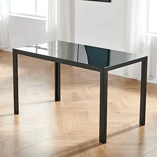 IDS Home Rectangular With Metal Legs For 4/6 Persons Transparent Glass Top Kitchen Dining Table, 51.2", Black 8 IDS Home Rectangular With Metal Legs For 4/6 Persons Transparent Glass Top Kitchen Dining Table, 51.2", Black - Image 6
