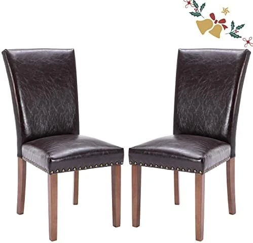 PU Leather Dining Chairs Set Of 6, Upholstered Parsons Dining Room Kitchen Side Chair With Nailhead Trim And Wood Legs - Dark Brown 12 PU Leather Dining Chairs Set Of 6, Upholstered Parsons Dining Room Kitchen Side Chair With Nailhead Trim And Wood Legs - Dark Brown - Image 10
