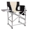 SILANON Tall Directors Chairs Foldable,Portable Folding Camping Chair Lightweight Aluminum Makeup Artist Chair With Side Table Storage Bag Heavy Duty Supports 300LBS Outdoor Indoor,Black/Beige -Home Table Chair Store 41C7B2aktHL