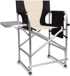 SILANON Tall Directors Chairs Foldable,Portable Folding Camping Chair Lightweight Aluminum Makeup Artist Chair With Side Table Storage Bag Heavy Duty Supports 300LBS Outdoor Indoor,Black/Beige -Home Table Chair Store 41C7B2aktHL. AC