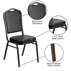 Flash Furniture HERCULES Series Crown Back Stacking Banquet Chair In Black Vinyl - Gold Vein Frame -Home Table Chair Store 41CGwHlscxL