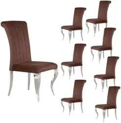 AZhome Dining Chairs Set Of 4, Beige Velvet Upholstered Dining Room Chairs With Silver Mirrored Stainless Steel Cabriole Legs -Home Table Chair Store 41CN7tFn1L. AC