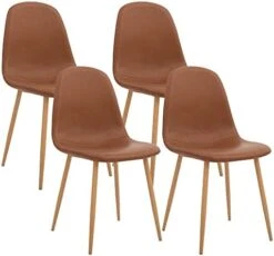 CangLong Washable PU Cushion Seat Back, Mid Century Metal Legs For Kitchen Dining Room Side Chair, Set Of 4, Brown -Home Table Chair Store 41CPTYdi0FL. AC