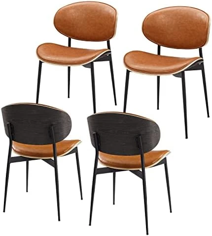 Art Leon Dining Chairs Set Of 4, Walnut Bentwood, Mid Century Modern Chair, Black Faux Leather Kitchen Dining Room Chairs With Metal Legs, Accent Chairs For Bedroom 17 Art Leon Dining Chairs Set Of 4, Walnut Bentwood, Mid Century Modern Chair, Black Faux Leather Kitchen Dining Room Chairs With Metal Legs, Accent Chairs For Bedroom - Image 15