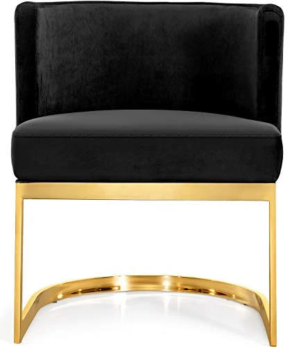 Meridian Furniture Gianna Collection Modern | Contemporary Velvet Upholstered Dining Chair With Polished Gold Metal Frame, 24" W X 22" D X 29.5" H, Black 5 Meridian Furniture Gianna Collection Modern | Contemporary Velvet Upholstered Dining Chair With Polished Gold Metal Frame, 24" W X 22" D X 29.5" H, Black - Image 3