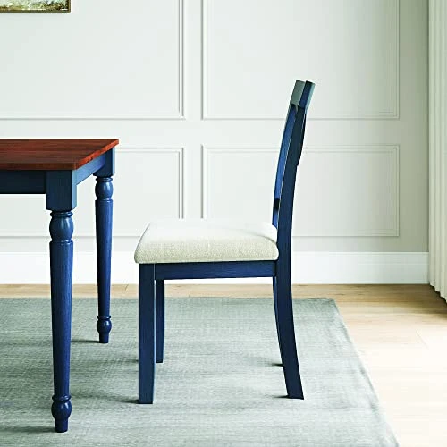 VIFAH Lafayette 5-Piece Medium Wood Dining Set, 59" L X 36" W X 30" H, 20" L X 22" W X 38" H, Walnut Top And Navy Blue Legs 5 VIFAH Lafayette 5-Piece Medium Wood Dining Set, 59" L X 36" W X 30" H, 20" L X 22" W X 38" H, Walnut Top And Navy Blue Legs - Image 3