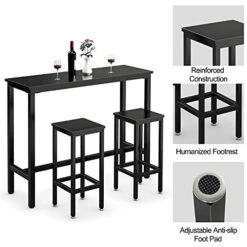 COSTWAY 3-Piece Bar Table Set, 39.5” Bar Table With 2PC 28” Bar Stools, Pub Height Dinning Table Set With Counter Height Backless Stools, Breakfast Table Set For Apartment/Bistro/Pub (Black) 13 COSTWAY 3-Piece Bar Table Set, 39.5” Bar Table With 2PC 28” Bar Stools, Pub Height Dinning Table Set With Counter Height Backless Stools, Breakfast Table Set For Apartment/Bistro/Pub (Black) -Home Table Chair Store 41D2jO8kGzL