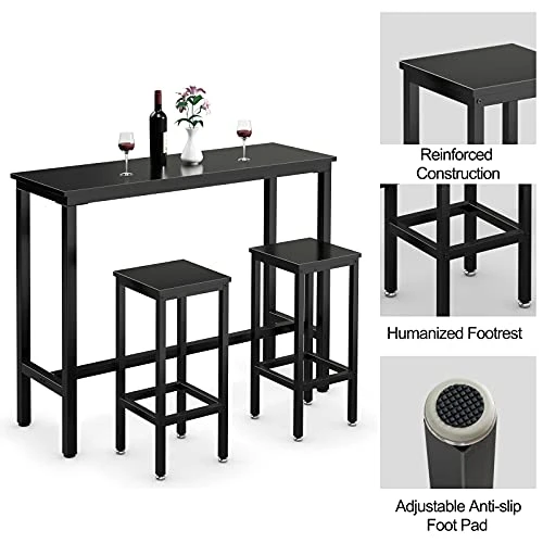 COSTWAY 3-Piece Bar Table Set, 39.5” Bar Table With 2PC 28” Bar Stools, Pub Height Dinning Table Set With Counter Height Backless Stools, Breakfast Table Set For Apartment/Bistro/Pub (Black) 6 COSTWAY 3-Piece Bar Table Set, 39.5” Bar Table With 2PC 28” Bar Stools, Pub Height Dinning Table Set With Counter Height Backless Stools, Breakfast Table Set For Apartment/Bistro/Pub (Black) - Image 4