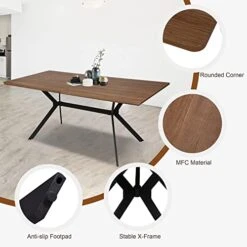 LUCKYERMORE 71"x35.5" Dining Table For 6-8 Mid-Century Modern Rectangle Wood Kitchen Table Farmhouse Dining Table For Dining Room Balcony Cafe Bar Conference Walnut 13 LUCKYERMORE 71"x35.5" Dining Table For 6-8 Mid-Century Modern Rectangle Wood Kitchen Table Farmhouse Dining Table For Dining Room Balcony Cafe Bar Conference Walnut -Home Table Chair Store 41DCyXfXy7L