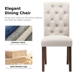 COLAMY Tufted Dining Chairs Set Of 4, Upholstered Parsons Dining Room Chairs, Fabric Kitchen Side Chair With Wood Legs - Dark Beige -Home Table Chair Store 41DGs6ka9bL