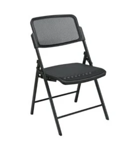Office Star Deluxe Breathable ProGrid Seat And Back Folding Chair 2-Pack, Black Finish Frame