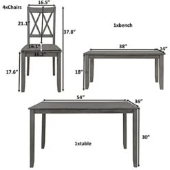 LZ LEISURE ZONE 6 Piece Wooden Dining Table Set With Bench And 4 Dining Chairs, Kitchen Table Set Family Furniture For 6 People (Antique Graywash) 19 LZ LEISURE ZONE 6 Piece Wooden Dining Table Set With Bench And 4 Dining Chairs, Kitchen Table Set Family Furniture For 6 People (Antique Graywash) -Home Table Chair Store 41DQxz4CHmS