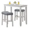 Nathaniel Home 3 Piece Counter Height Table Chairs Set, Kitchen Dining Room Sets Furniture One Bench And Two Saddle Stools With Upholstery Pad, Antique White