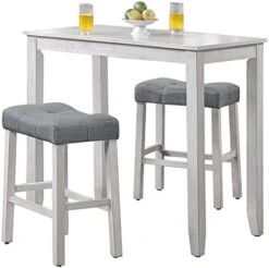 Nathaniel Home 3 Piece Counter Height Table Chairs Set, Kitchen Dining Room Sets Furniture One Bench And Two Saddle Stools With Upholstery Pad, Antique White -Home Table Chair Store 41DVQp0dAHL. AC