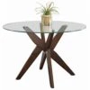 Steve Silver Amalie 48" Round Glass Top Walnut Base Dining Table -Home Table Chair Store 41DYA5epzeL
