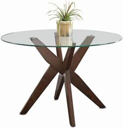 Steve Silver Amalie 48" Round Glass Top Walnut Base Dining Table -Home Table Chair Store 41DYA5epzeL. AC