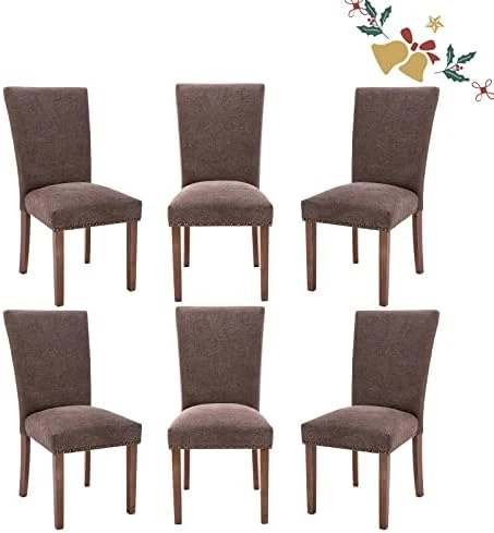 PU Leather Dining Chairs Set Of 6, Upholstered Parsons Dining Room Kitchen Side Chair With Nailhead Trim And Wood Legs - Dark Brown 13 PU Leather Dining Chairs Set Of 6, Upholstered Parsons Dining Room Kitchen Side Chair With Nailhead Trim And Wood Legs - Dark Brown - Image 11