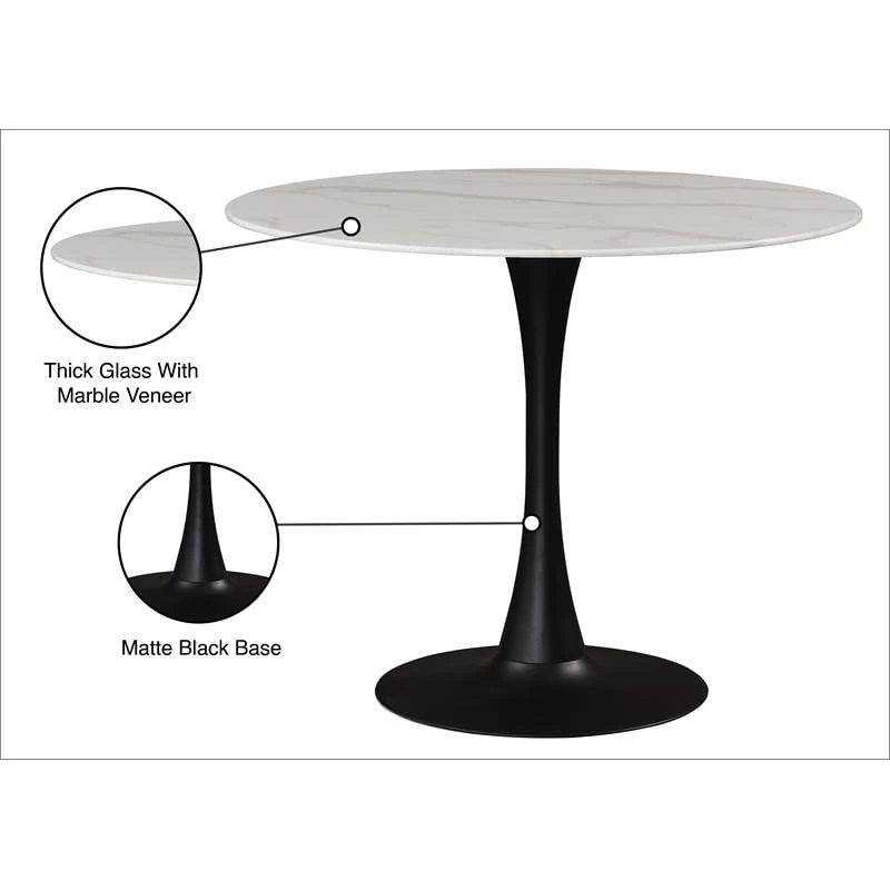 Meridian Furniture Holly Collection Modern | Contemporary Round Faux Marble Top Dining Table, 36" Wide, Matte Black Metal Base 6 Meridian Furniture Holly Collection Modern | Contemporary Round Faux Marble Top Dining Table, 36" Wide, Matte Black Metal Base - Image 4