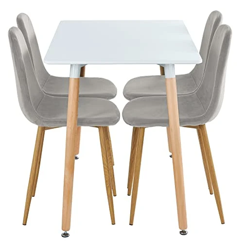 OKAKOPA 5 Piece Dining Table Set For 4, Modern 42.5" Rectangle Wood Dining Table And 4 Chairs With Metal Legs (1 Pc White Table + 4 Pcs Gray Chairs) 4 OKAKOPA 5 Piece Dining Table Set For 4, Modern 42.5" Rectangle Wood Dining Table And 4 Chairs With Metal Legs (1 Pc White Table + 4 Pcs Gray Chairs) - Image 2