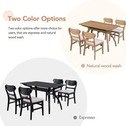 RUNWON 4 5 Pieces Elegant Dining Table Set With Special-Shape Legs Storage Space And Soft Cushion Chairs For Kitchen, Natural Wood Wash -Home Table Chair Store 41EEbJpP1HL