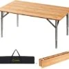 ATEPA Bamboo Camping Table Environmental Folding Table With Adjustable Height Aluminum Legs Heavy Duty 110lbs 4-Fold Portable Foldable Camp Tables For Travel, Picnic, Outdoor And Indoor -Home Table Chair Store 41EIlCkt9WL