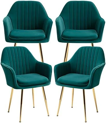 AVAWING Modern Living Dining Room Accent Arm Chairs Set Of 4, Velvet Mid-Century Upholstered Seat Club Guest With Golden Legs, Grey 10 AVAWING Modern Living Dining Room Accent Arm Chairs Set Of 4, Velvet Mid-Century Upholstered Seat Club Guest With Golden Legs, Grey - Image 8