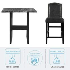 RUNWON 5-Piece Modern Set With 4 Padded Dining, Faux Marble Top Black Table Chair For Kitchen 11 RUNWON 5-Piece Modern Set With 4 Padded Dining, Faux Marble Top Black Table Chair For Kitchen -Home Table Chair Store 41EpLrtWeNL