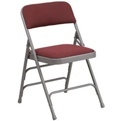 Flash Furniture 4 Pack HERCULES Series Curved Triple Braced & Double Hinged Burgundy Patterned Fabric Metal Folding Chair