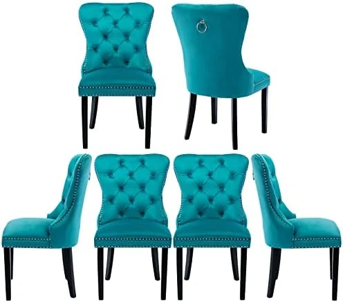 Chairus Dining Chairs Set Of 2 With Tufted High Back, Velvet Upholstered Dining Room Chairs Modern Elegant Nailhead Trim Ring Pull - Ivory 2PCS 11 Chairus Dining Chairs Set Of 2 With Tufted High Back, Velvet Upholstered Dining Room Chairs Modern Elegant Nailhead Trim Ring Pull - Ivory 2PCS - Image 9