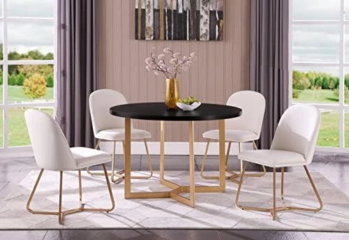 Morden Fort 5 Piece Round Dining Table With Dining Chair Set, Modern Classic Traditional Luxury Style Dining Table Set For Dining Room, Restaurant - Beige 13 Morden Fort 5 Piece Round Dining Table With Dining Chair Set, Modern Classic Traditional Luxury Style Dining Table Set For Dining Room, Restaurant - Beige - Image 11