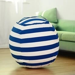 2-pack Stuffed Animal Storage Bean Bags For Kids Room Empty Animal Beanbag Chair Covers Only Without Filling Small Storage Bags For Toddlers, Children, Boys, Girls Room Decor, White Grey Blue Stripes -Home Table Chair Store 41FRXxEVG0L