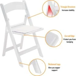 Allpop 4 Pack Resin Folding Chair With Vinyl Padded Seat, 550LB Capacity, Commercial Chair Set For Party Wedding Picnic Events, White -Home Table Chair Store 41FyUyh2NNL