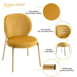 DAGONHIL Velvet Dining Chair,Upholstered Vanity Chairs With Golden Metal Leg,Set Of 2 (Yellow) 15 DAGONHIL Velvet Dining Chair,Upholstered Vanity Chairs With Golden Metal Leg,Set Of 2 (Yellow) -Home Table Chair Store 41GAcurErlL