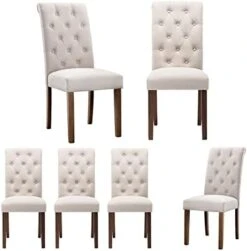 COLAMY Tufted Dining Chairs Set Of 4, Upholstered Parsons Dining Room Chairs, Fabric Kitchen Side Chair With Wood Legs - Dark Beige -Home Table Chair Store 41GY2ibb8PL. AC