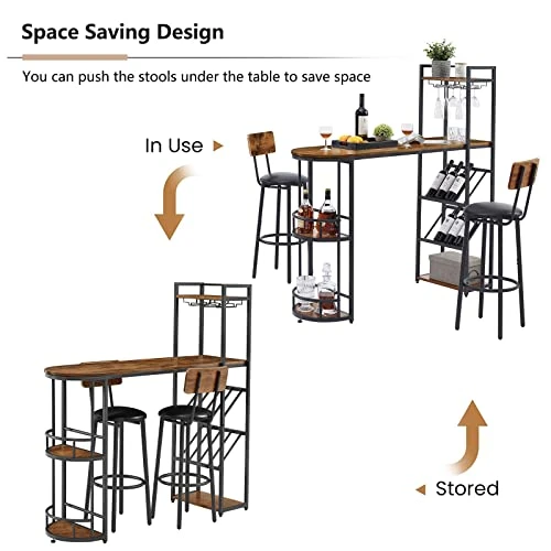GNIXUU Bistro Table And Chairs Set Of 2, Kitchen Dining Bar Table With Counter Height Barstools, Industrial Pub Table Set With Wine Rack And Side Storage 4 GNIXUU Bistro Table And Chairs Set Of 2, Kitchen Dining Bar Table With Counter Height Barstools, Industrial Pub Table Set With Wine Rack And Side Storage - Image 2