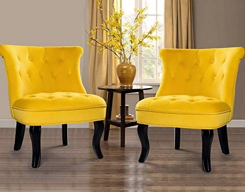 TINA'S HOME Modern Fabric Armless Accent Chairs Set Of 2, Upholstered Fabric Button Single Sofa Chair With Wooden Legs For Living Room, Comfy Tufted Bedroom Chairs For Dining Room (Navy) 14 TINA'S HOME Modern Fabric Armless Accent Chairs Set Of 2, Upholstered Fabric Button Single Sofa Chair With Wooden Legs For Living Room, Comfy Tufted Bedroom Chairs For Dining Room (Navy) - Image 12