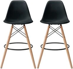 2xhome - Set Of Two (2) -Black- 25" Seat Height Molded Plastic Modern Counter Stools With Backs And Armless Natural Legs Wood Eiffel Legs Dowel-Leg 24 2xhome - Set Of Two (2) -Black- 25" Seat Height Molded Plastic Modern Counter Stools With Backs And Armless Natural Legs Wood Eiffel Legs Dowel-Leg -Home Table Chair Store 41H2n8x4FxL. AC