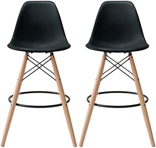 2xhome - Set Of Two (2) -Black- 25" Seat Height Molded Plastic Modern Counter Stools With Backs And Armless Natural Legs Wood Eiffel Legs Dowel-Leg 10 2xhome - Set Of Two (2) -Black- 25" Seat Height Molded Plastic Modern Counter Stools With Backs And Armless Natural Legs Wood Eiffel Legs Dowel-Leg - Image 8