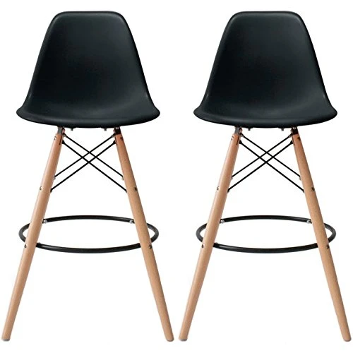 2xhome - Set Of Two (2) -Black- 25" Seat Height Molded Plastic Modern Counter Stools With Backs And Armless Natural Legs Wood Eiffel Legs Dowel-Leg 3 2xhome - Set Of Two (2) -Black- 25" Seat Height Molded Plastic Modern Counter Stools With Backs And Armless Natural Legs Wood Eiffel Legs Dowel-Leg