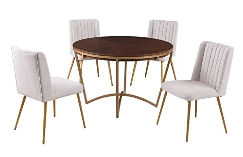 Morden Fort 5 Piece Round Dining Table With Dining Chair Set, Modern Classic Traditional Luxury Style Dining Table Set For Dining Room, Restaurant - Beige 4 Morden Fort 5 Piece Round Dining Table With Dining Chair Set, Modern Classic Traditional Luxury Style Dining Table Set For Dining Room, Restaurant - Beige - Image 2