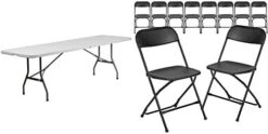 Flash Furniture 8-Foot Bi-Fold Granite White Plastic Banquet And Event Folding Table With Carrying Handle & 10 Pack Hercules Series 650 Lb. Capacity Premium White Plastic Folding Chair -Home Table Chair Store 41HGc4fqqlL. AC