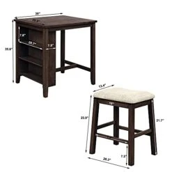 3-Piece Dining Room Table Set, Bar Pub Table Set With Storage Shelf, Industrial Style Counter Height Kitchen Table With 2 Backless Barstools For Dining Area (Brown) -Home Table Chair Store 41HwiFC45jL