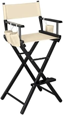 Mefeir 31" Tall Folding Directors Artist Makeup Chair,250lbs Capacity With Replacement Cover, Portable Storage Side Bags,Solid Hardwood & Polyester,Black -Home Table Chair Store 41I77i9EneL. AC