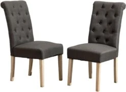 Roundhill Furniture Habit Solid Wood Tufted Parsons Charcoal Dining Chair, Set Of 2 -Home Table Chair Store 41ILVLUDL. AC