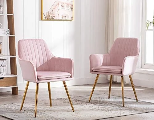 Artechworks Accent Living Dining Room Velvet Arm Chair Club Leisure Guest Lounge Bedroom Upholstered Chair With Gold Metal Legs, 2 PCS Pink 11 Artechworks Accent Living Dining Room Velvet Arm Chair Club Leisure Guest Lounge Bedroom Upholstered Chair With Gold Metal Legs, 2 PCS Pink - Image 9