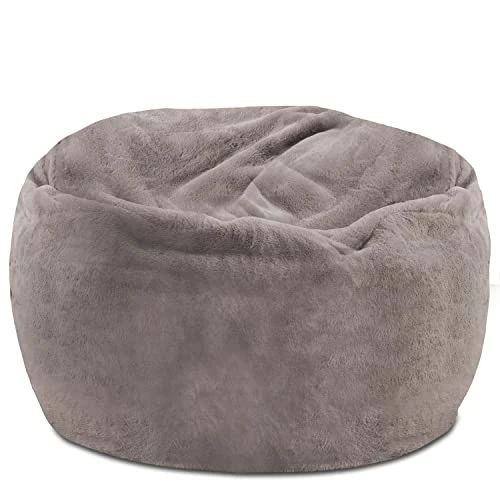Posh Creations Structured Comfy Bean Bag Chair For Gaming, Reading, And Watching TV, 100in Round Classic Bean Bag, Rabbit Fur - Gray 4 Posh Creations Structured Comfy Bean Bag Chair For Gaming, Reading, And Watching TV, 100in Round Classic Bean Bag, Rabbit Fur - Gray - Image 2