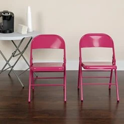 EMMA + OLIVER 4 Pack Colorful Shockingly Fuchsia Metal Folding Chair