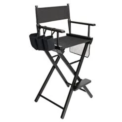 Mefeir 31" Tall Folding Directors Artist Makeup Chair,250lbs Capacity With Replacement Cover, Portable Storage Side Bags,Solid Hardwood & Polyester,Black