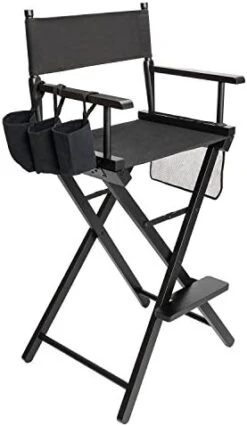 Mefeir 31" Tall Folding Directors Artist Makeup Chair,250lbs Capacity With Replacement Cover, Portable Storage Side Bags,Solid Hardwood & Polyester,Black -Home Table Chair Store 41JTk98O0fL. AC